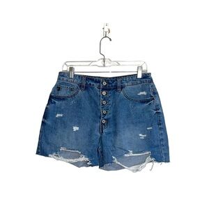 KanCan 100% Cotton Medium Wash Button Fly Destructed Denim Shorts 28 Women’s